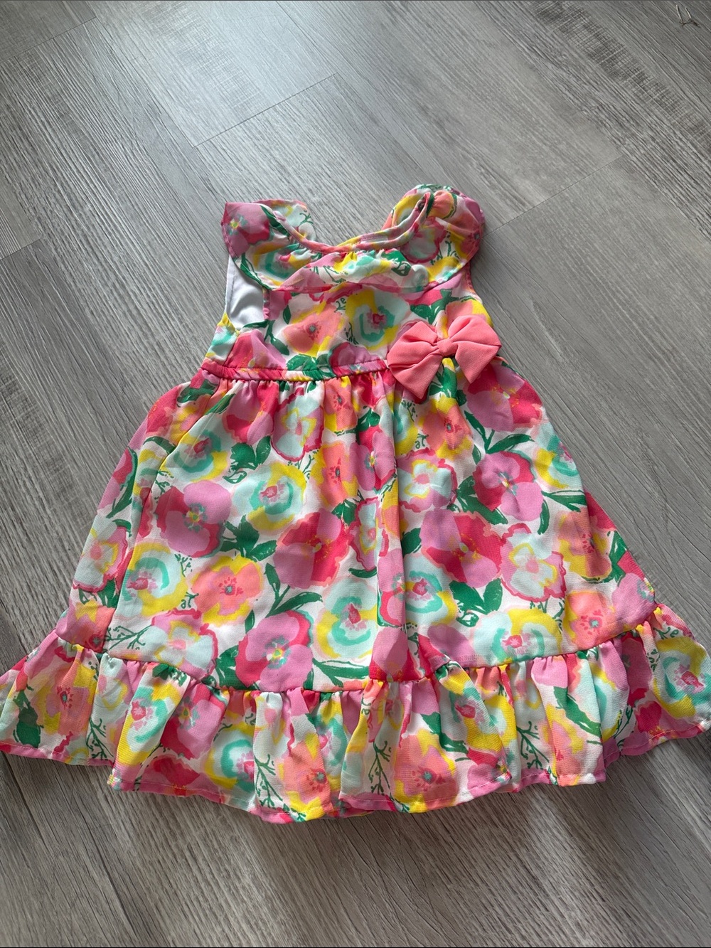 Sleeveless Floral Pink Bow Girls' Dress